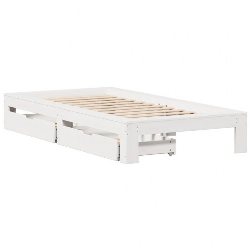 Sengeramme med 2 skuffer 90 x 200 cm i massivt fyrretræ - hvid