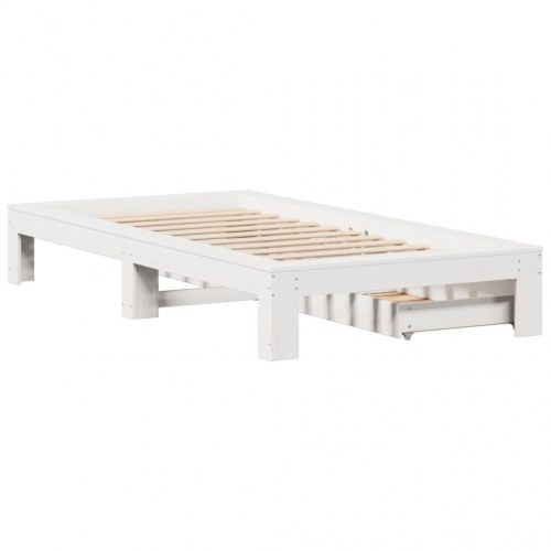 Sengeramme med 2 skuffer 90 x 190 cm i massivt fyrretræ - hvid