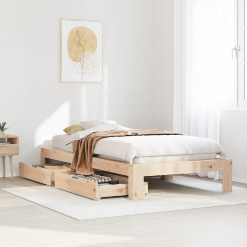 Sengeramme med skuffer 75x190 cm - massivt fyrretræ, lamelbund