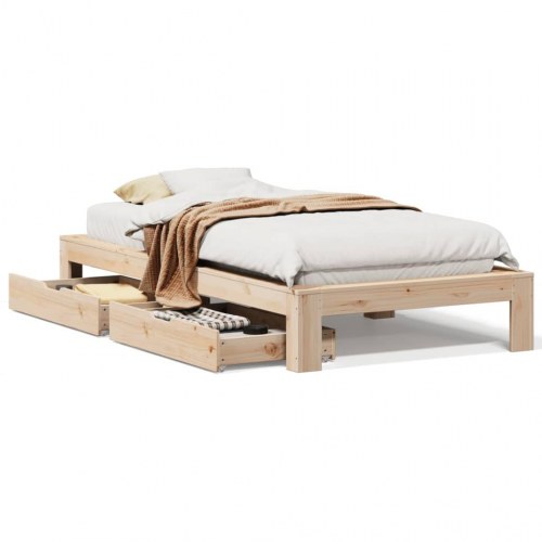 Sengeramme med skuffer 75x190 cm - massivt fyrretræ, lamelbund