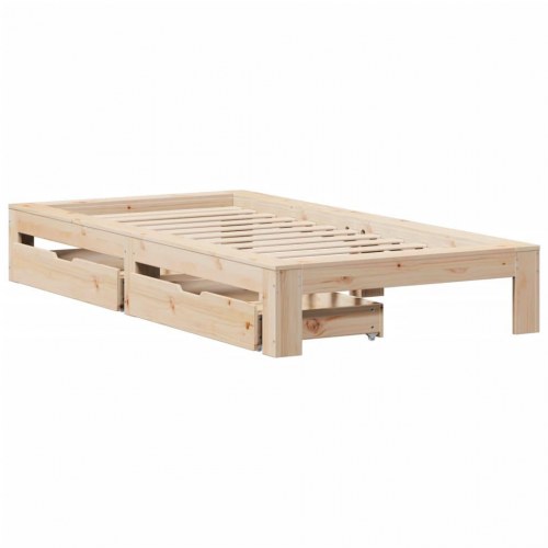Sengeramme med skuffer 75x190 cm - massivt fyrretræ, lamelbund