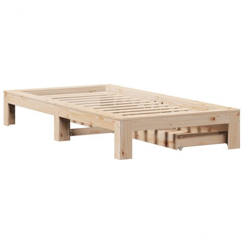 Sengeramme med skuffer 75x190 cm - massivt fyrretræ, lamelbund