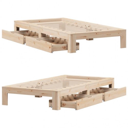 Sengeramme med skuffer 75x190 cm - massivt fyrretræ, lamelbund