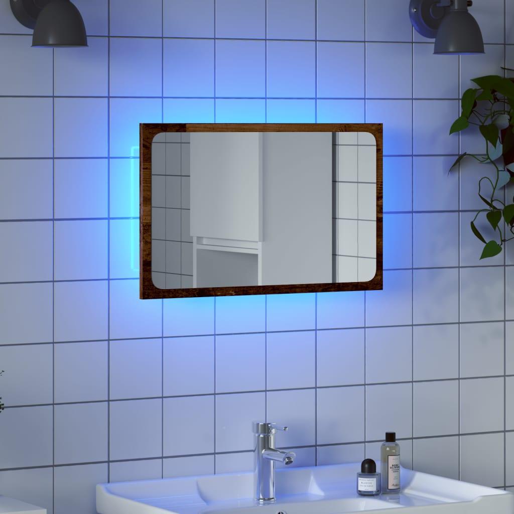 Badeværelsesspejl med LED-lys 60x8,5x38 cm antikt træ