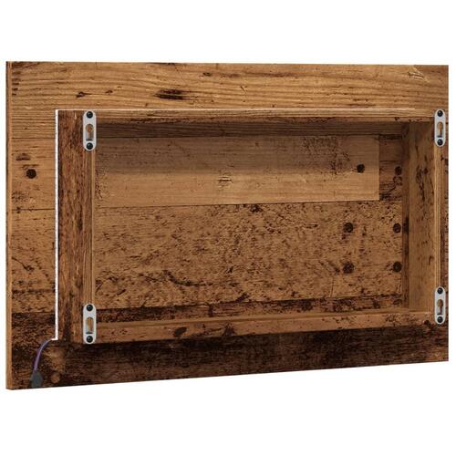 Badeværelsesspejl med LED-lys 60x8,5x38 cm antikt træ