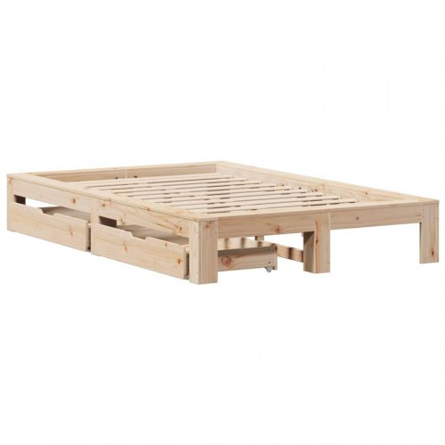 Sengeramme 135x190 cm med skuffer - massivt fyrretræ, hvid