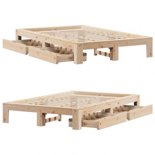 Sengeramme 135x190 cm med skuffer - massivt fyrretræ, hvid