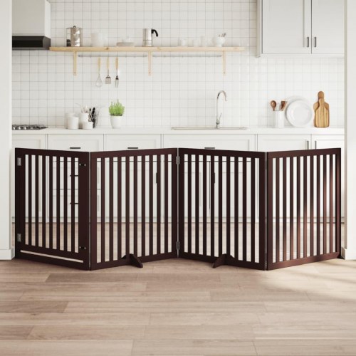 Hundelåge med dør - 4 paneler, 320 cm, foldbar poppeltræ, brun