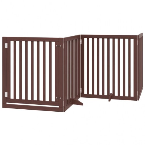 Hundelåge med dør - 4 paneler, 320 cm, foldbar poppeltræ, brun