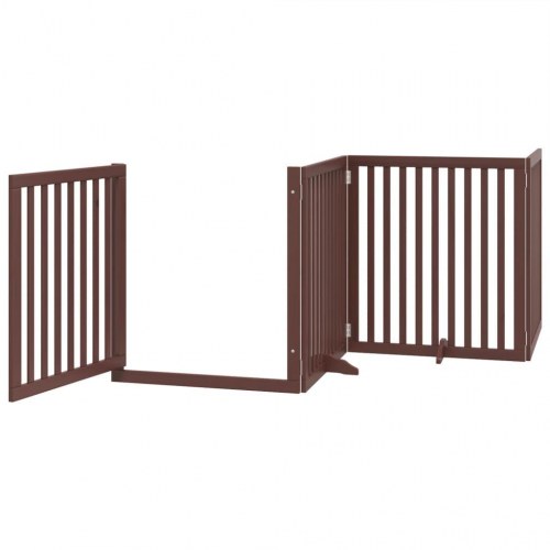 Hundelåge med dør - 4 paneler, 320 cm, foldbar poppeltræ, brun