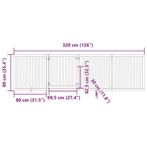 Hundelåge med dør - 4 paneler, 320 cm, foldbar poppeltræ, brun