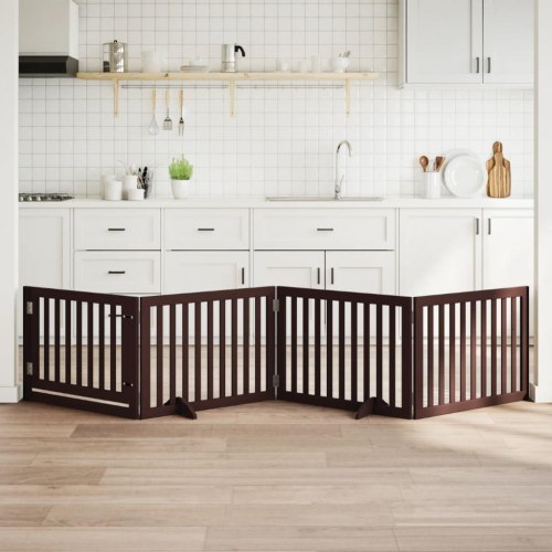 Hundelåge med dør - 4 paneler, 320 cm, foldbar poppeltræ, brun