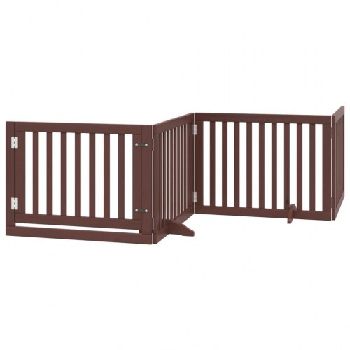 Hundelåge med dør - 4 paneler, 320 cm, foldbar poppeltræ, brun