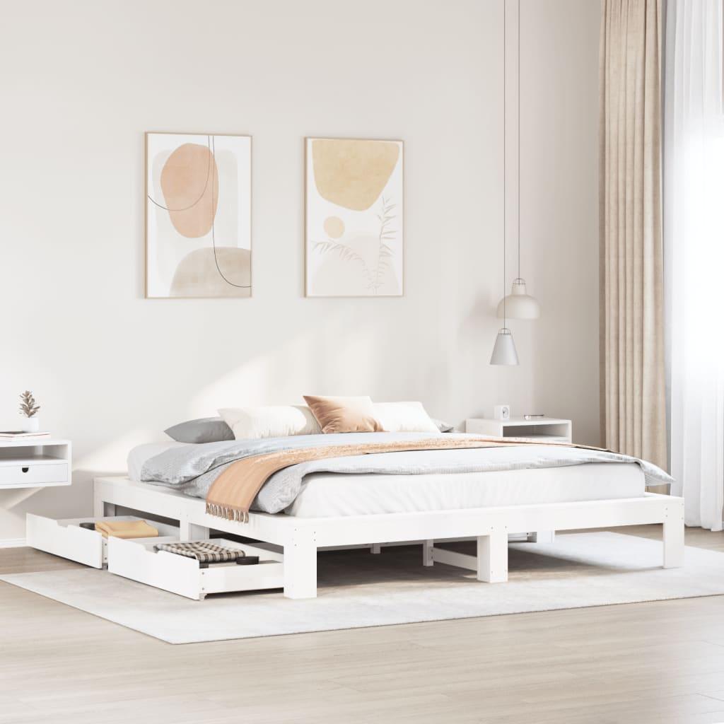 Sengeramme Uden Madras 200X200 Cm Massivt Fyrretræ Gyldenbrun - Hvid / 200 x 200 cm