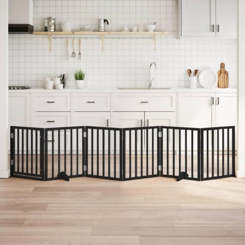 Hundelåge med dør - 6 paneler, 300 cm, foldbar poppeltræ, sort