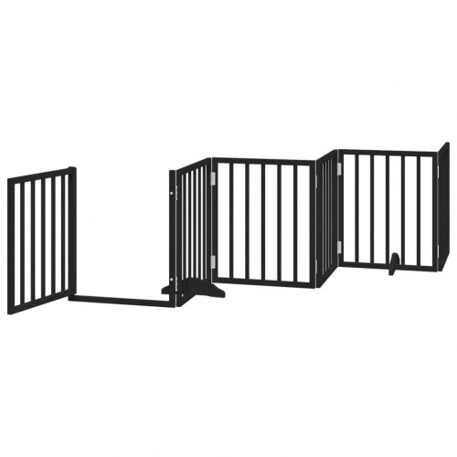 Hundelåge med dør - 6 paneler, 300 cm, foldbar poppeltræ, sort