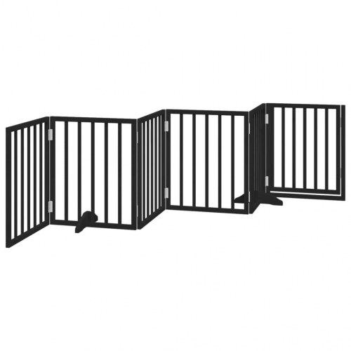 Hundelåge med dør - 6 paneler, 300 cm, foldbar poppeltræ, sort