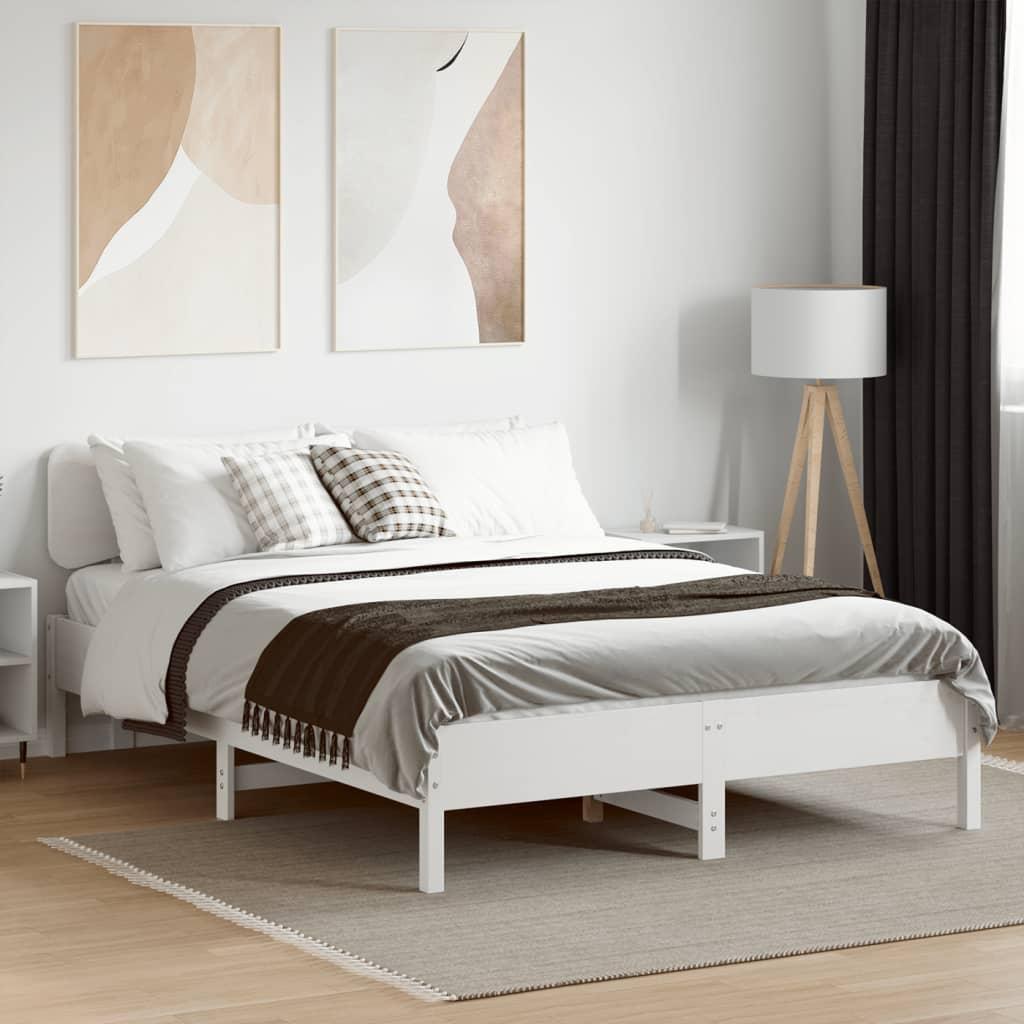 Sengeramme 150x200 cm i massivt fyrretræ - hvid med sengegavl