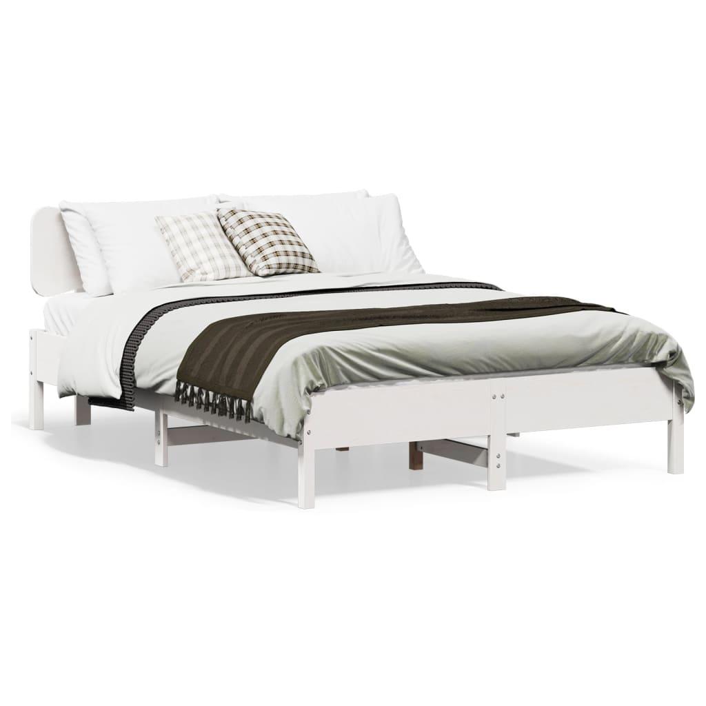 Sengeramme i massivt fyrretræ 140x190 cm - hvid med sengegavl