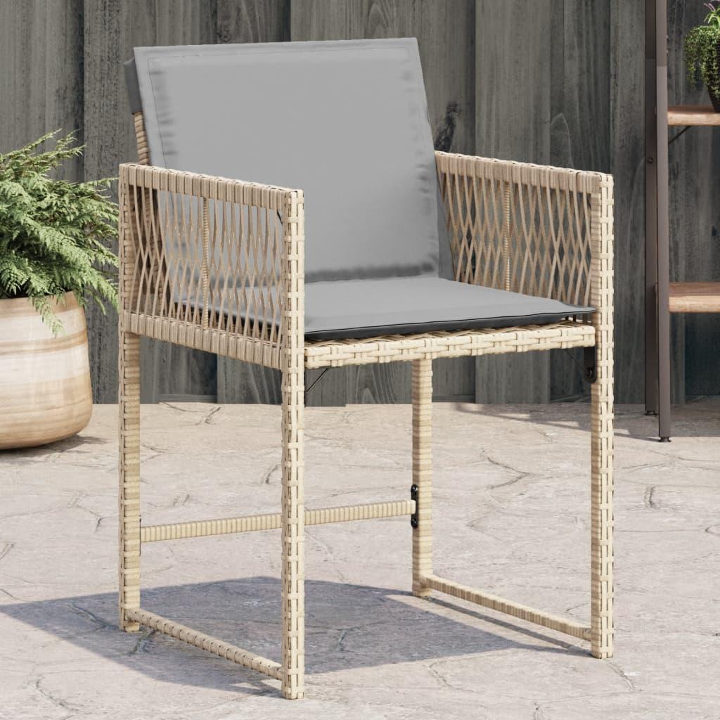 Havestole 4 stk. med hynder polyrattan blandet beige billede