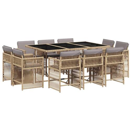 Spisebordssæt til haven 11 dele med hynder polyrattan beige