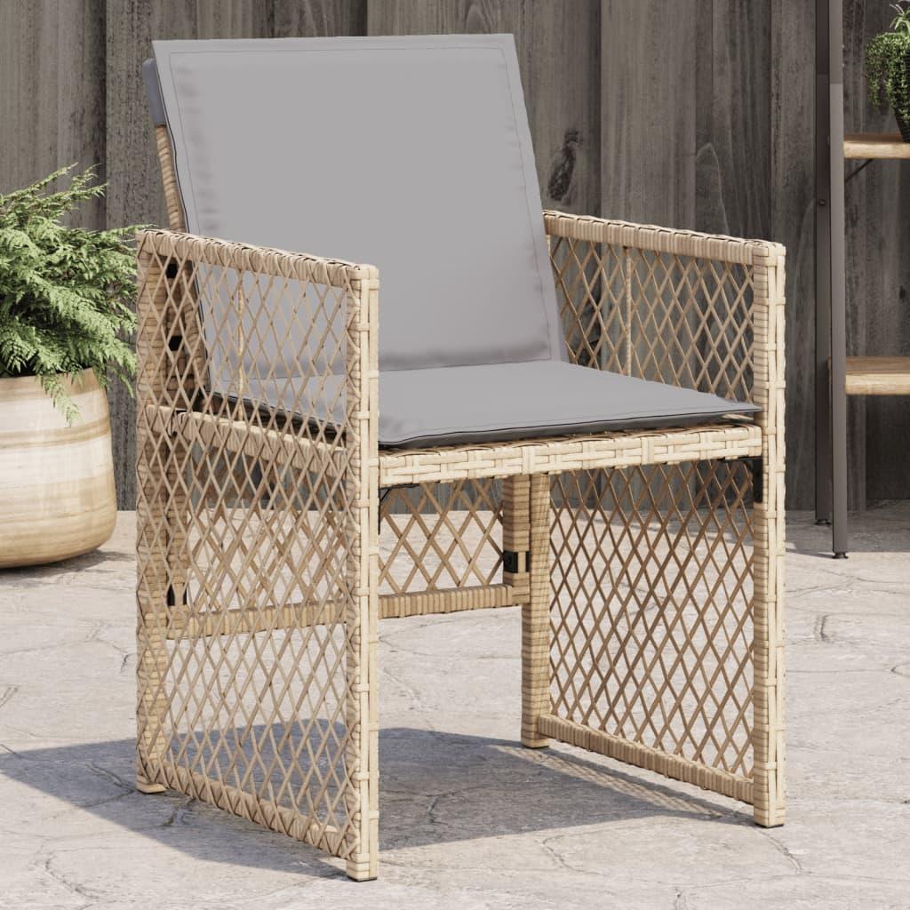 Havestole 4 stk. med hynder polyrattan blandet beige billede