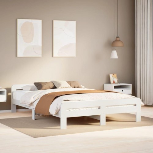 Sengeramme 150 x 200 cm i massivt fyrretræ - hvid