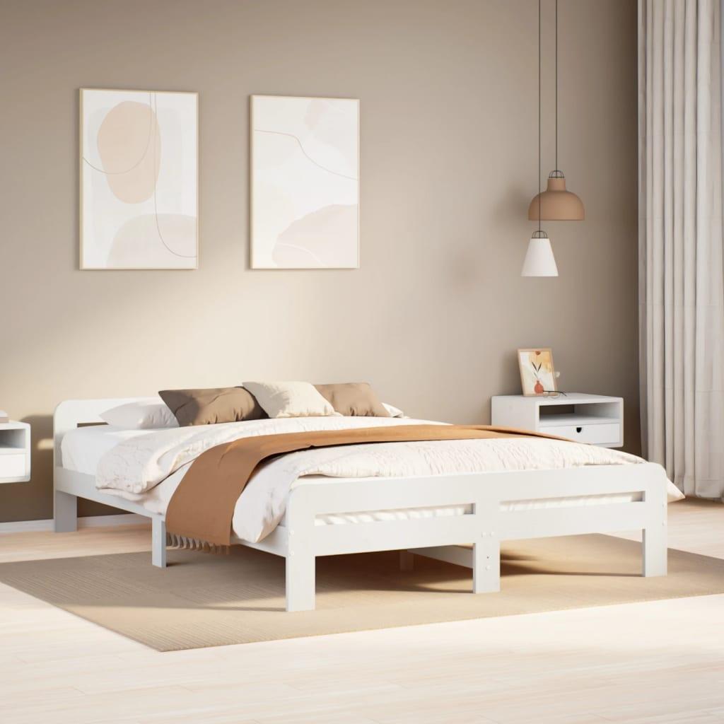 Sengeramme 150x200 cm i massivt fyrretræ - hvid, med lamelbund