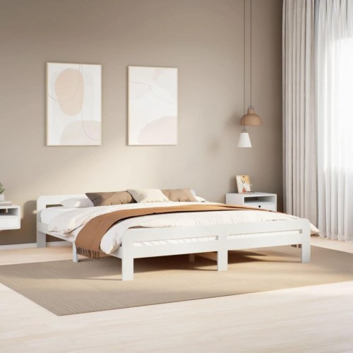 Sengeramme 180 x 200 cm i massivt fyrretræ - hvid