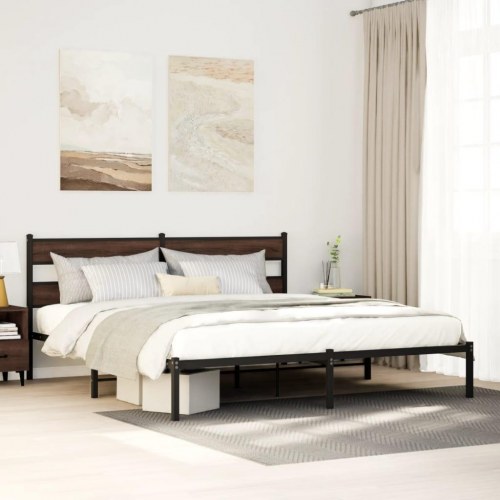 Sengeramme med sengegavl 193 x 203 cm uden madras - brunt egetræ