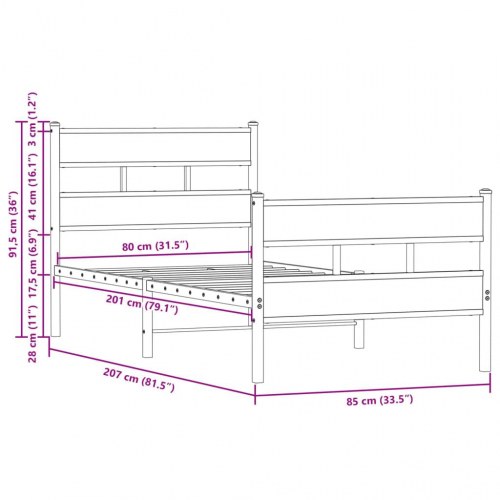 Sengeramme med sengegavl 80 x 200 cm uden madras - brun eg