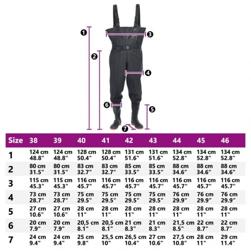 Waders med støvler og bælte str. 43 sort
