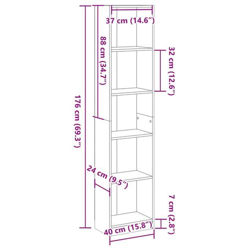 Bogreol 40x24x176 cm konstrueret træ antikt træ