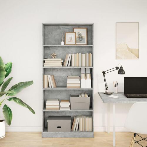 Bogreol 80x24x176 cm konstrueret træ betongrå