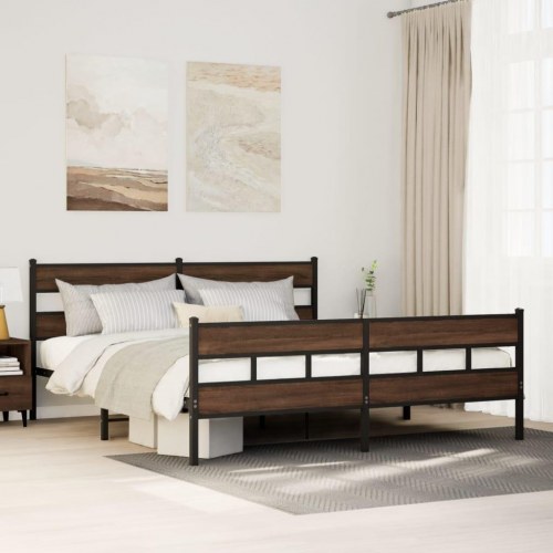 Sengeramme uden madras 183 x 213 cm i metal - brun egetræsfarve