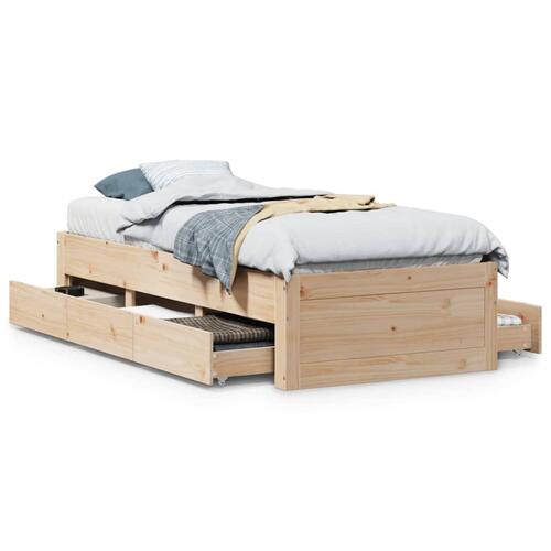 Sengeramme uden madras med skuffer 90x200 cm massivt fyrretræ