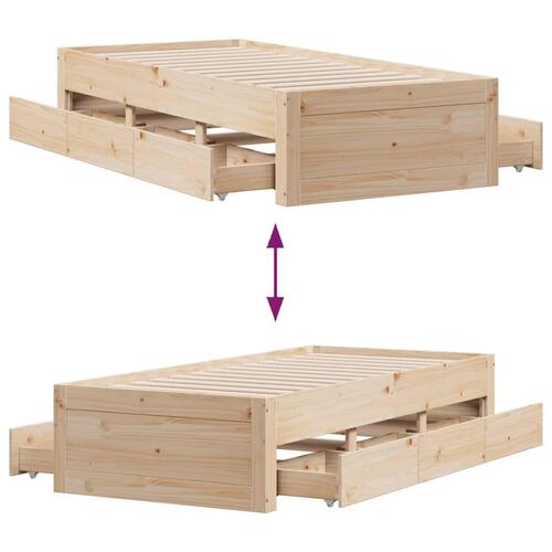 Sengeramme uden madras med skuffer 90x200 cm massivt fyrretræ