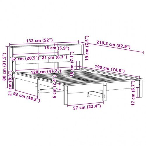 Seng med reol 120x190 cm - massivt fyrretræ, uden madras