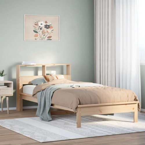 Seng med reol uden madras 90 x 200 cm - massivt fyrretræ