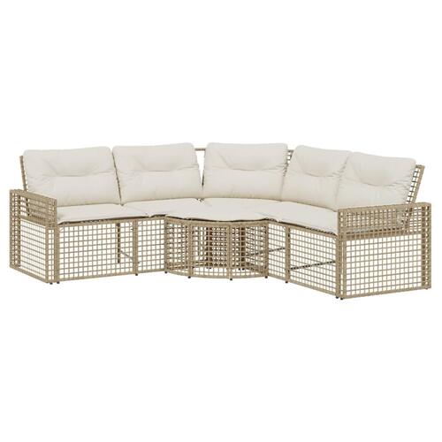 Havesofa med hynder og fodskammel L-formet polyrattan beige