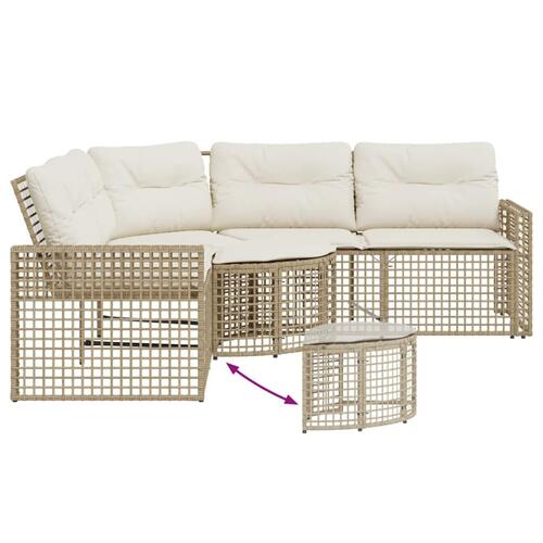 Havesofa med hynder og fodskammel L-formet polyrattan beige