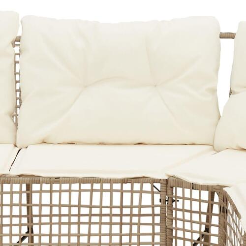 Havesofa med hynder og fodskammel L-formet polyrattan beige