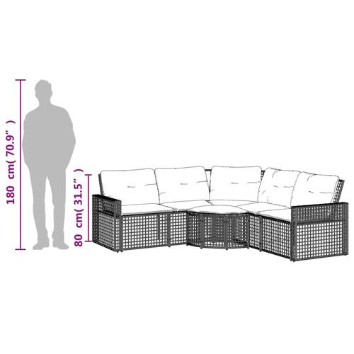 Havesofa med hynder og fodskammel L-formet polyrattan beige