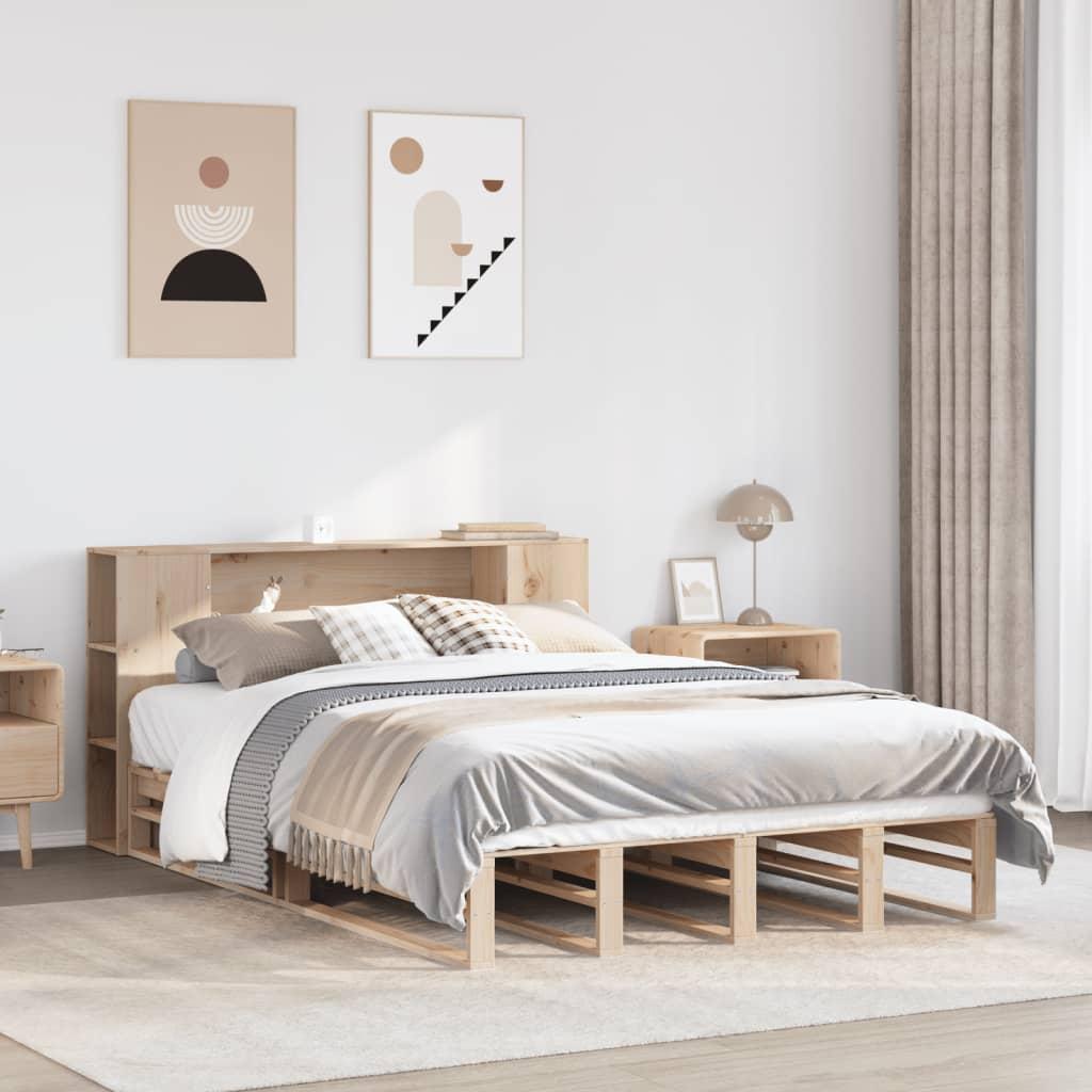 Seng med reol 160x200 cm i massivt fyrretræ - sengeramme med sengegavl og opbevaring