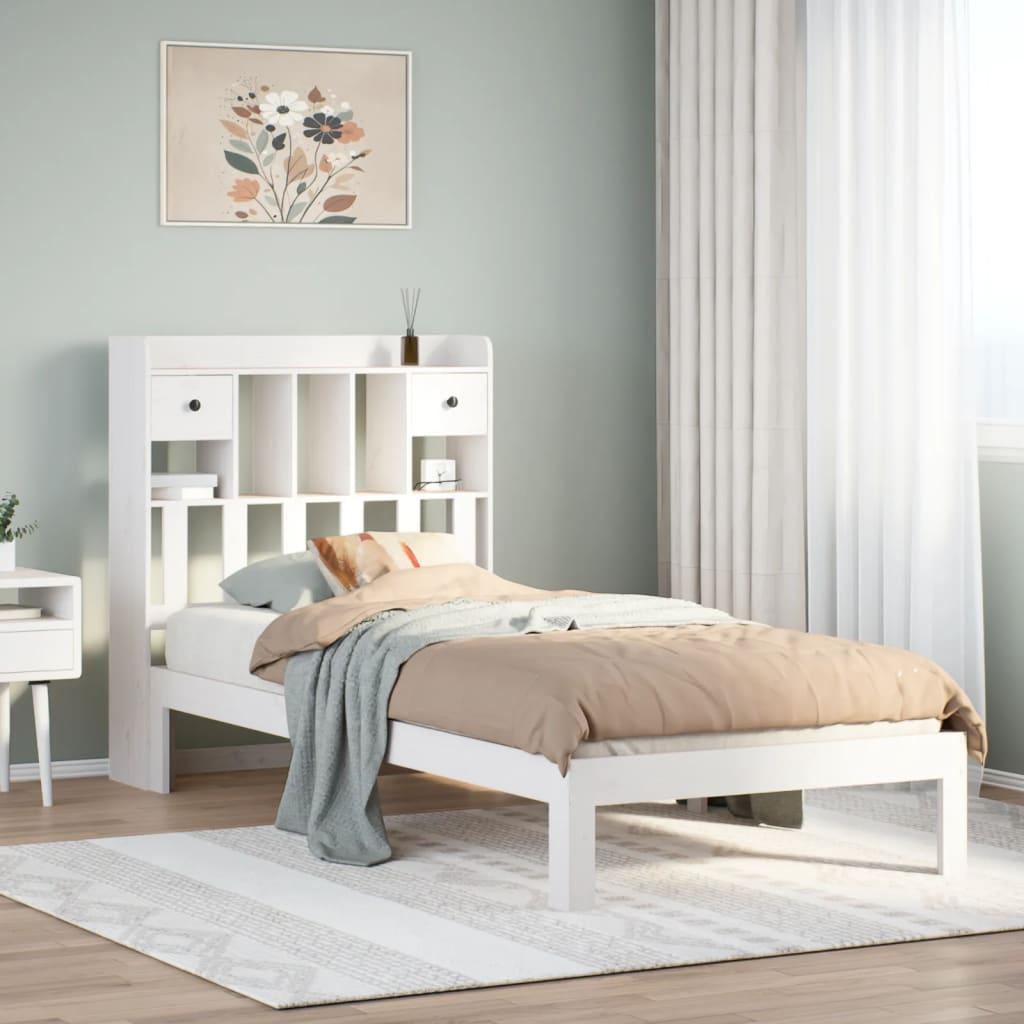Seng med reol uden madras 90x200 cm - massivt fyrretræ, hvid