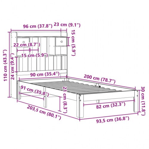 Enkeltseng med reolgavl uden madras 90 x 200 cm - hvid