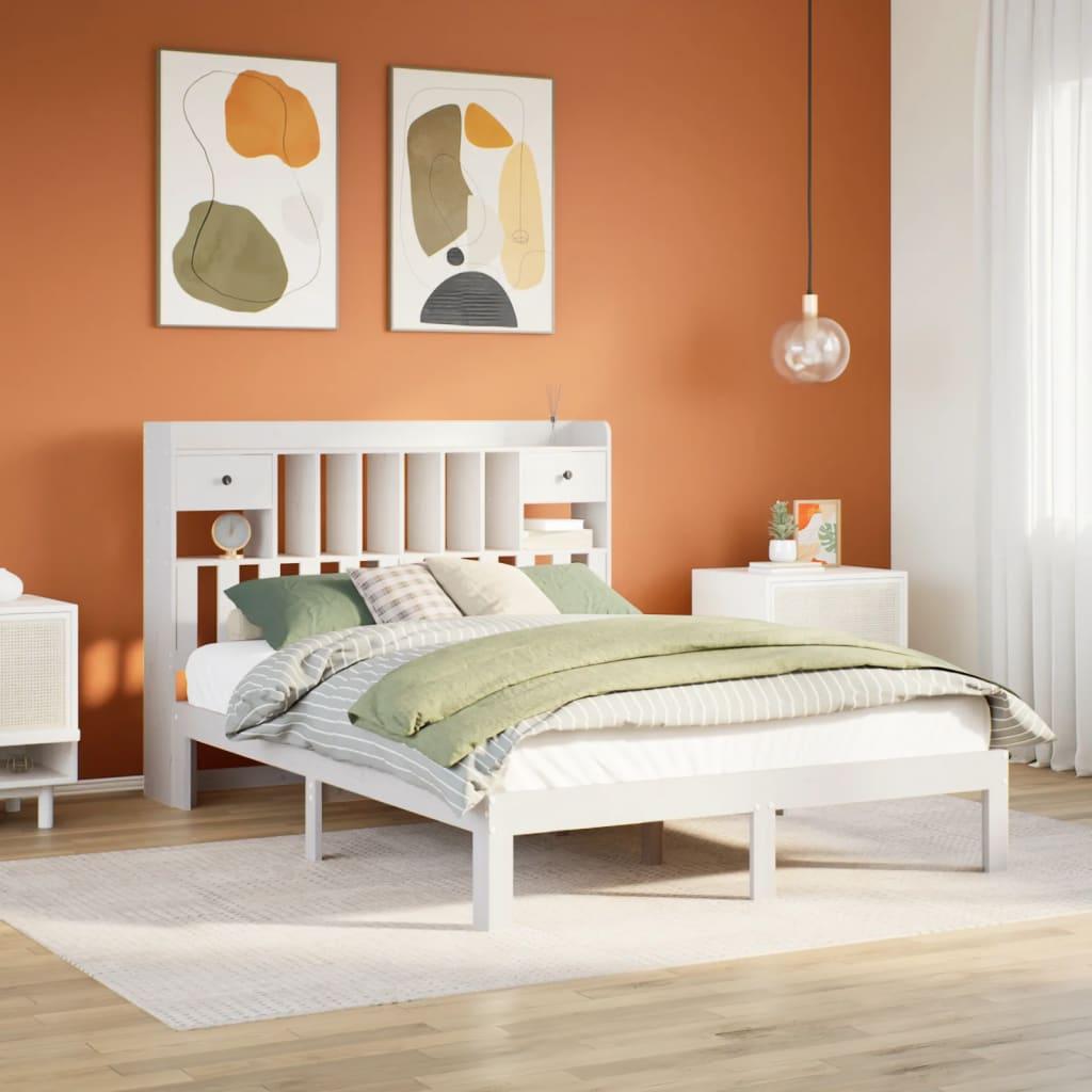 Seng Med Reol Uden Madras Massivt Fyrretræ - Hvid / 140 x 190 cm