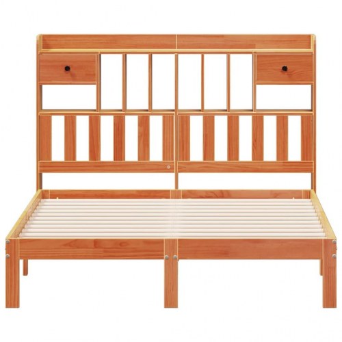 Seng med reol 140x200 cm - massivt fyrretræ, gyldenbrun (uden madras)