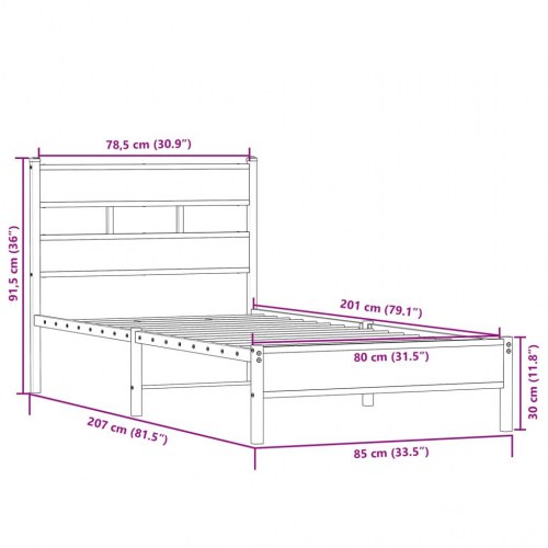Sengeramme 80 x 200 cm i stål og konstrueret træ - sonoma-eg