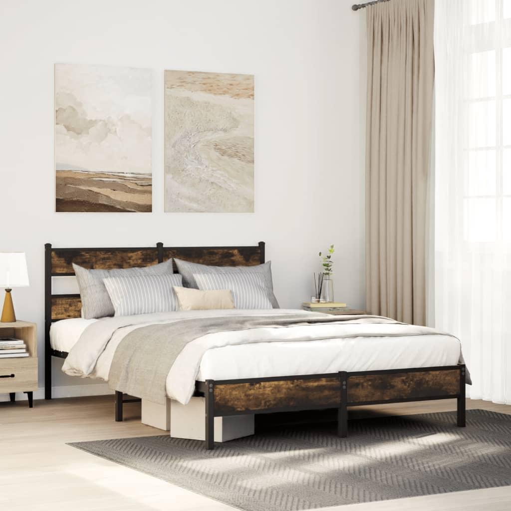 Sengeramme Uden Madras Metal Etræsfarve Røget Eg - med sengegavl og højt fodgærde / 107 x 200 cm